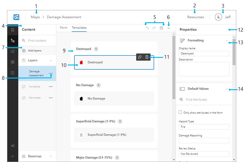 Page Contenu avec affichage des modèles d’entités